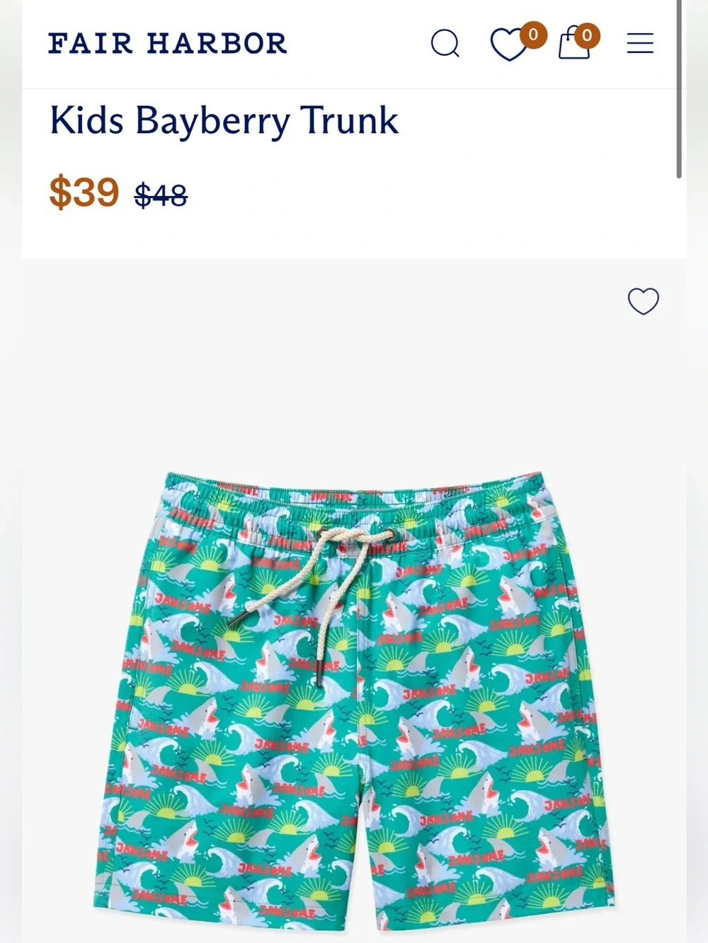Fair Harbor Kids Bayberry Swim Trunks NEW Size: X-Small  #Lux-E